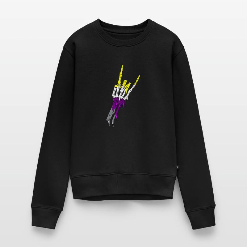 Non Binary Pride Flag Devil Horn Skeleton Subtle Frauen Premium Bio Pullover