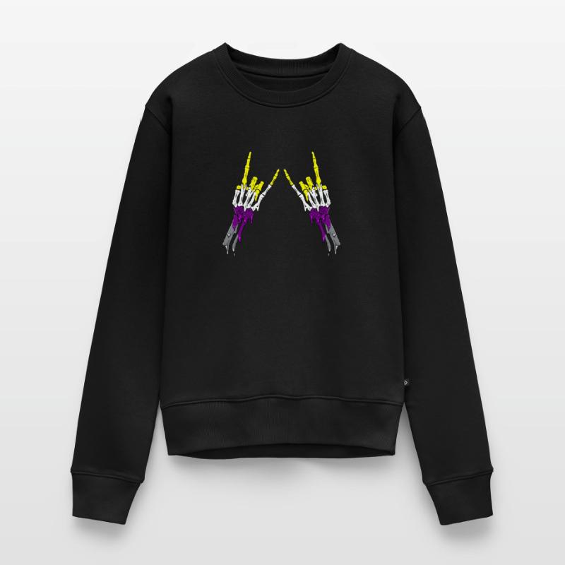 Non Binary Pride Flag Devil Horn Skeleton Subtle Frauen Premium Bio Pullover