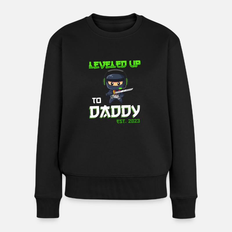 Leveled Up To Daddy 2023 Werdender Vater - Frauen Premium Bio Pullover - Schwarz