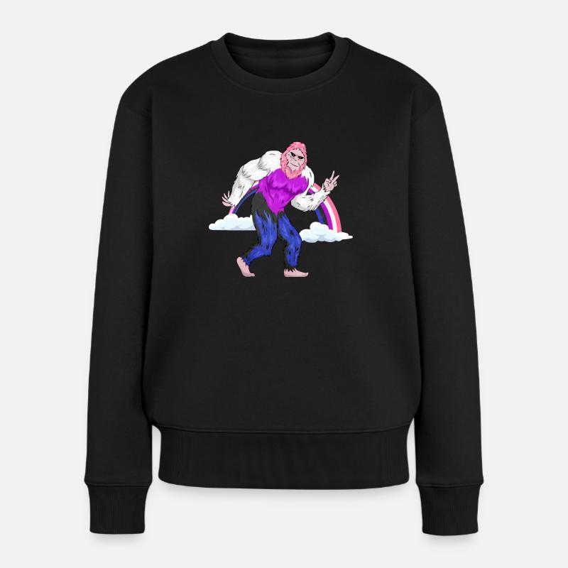 Gender Fluid Stolz Flagge Regenbogen Bigfoot Sasqu - Frauen Premium Bio Pullover - Schwarz
