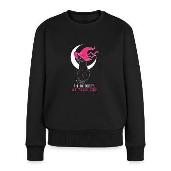 In October We Wear Pink Cat Breast Cancer - Frauen Premium Bio Pullover - Schwarz - Vorne - Julia (174cm)