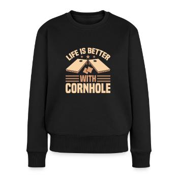 Cornhole Das leben ist besser - Frauen Premium Bio Pullover - Schwarz - Vorne - Julia (174cm)