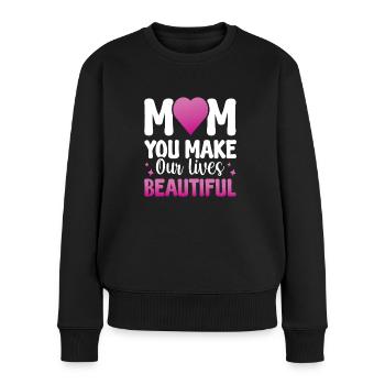 Maman, tu rends nos vies belles - Pull Premium bio Femme - noir - Devant - Julia (174cm)