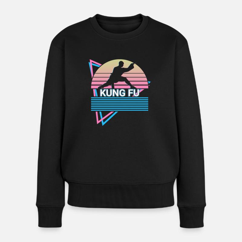 Kung Fu Retro - Frauen Premium Bio Pullover - Schwarz