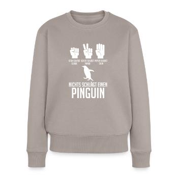 Tiermotiv Pinguin - Frauen Premium Bio Pullover - Taupe - Vorne - Julia (174cm)