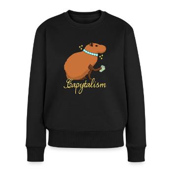 Capybara Kapitalismus Capybaras - Frauen Premium Bio Pullover - Schwarz - Vorne - Julia (174cm)