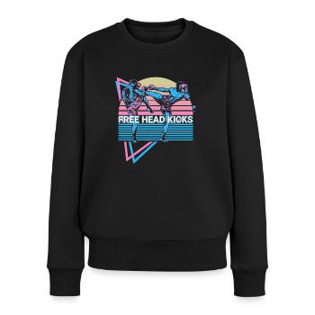 Muay Thai Kickboxen Retro - Frauen Premium Bio Pullover - Schwarz - Vorne - Julia (174cm)