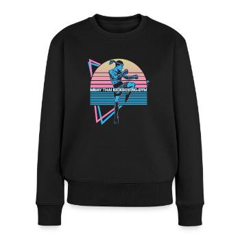 Muay Thai Kickboxen Retro - Frauen Premium Bio Pullover - Schwarz - Vorne - Julia (174cm)
