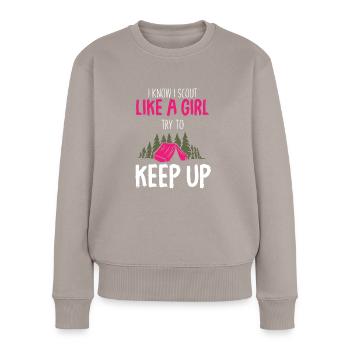 Boy Scout drôle - Pull Premium bio Femme - taupe - Devant - Julia (174cm)