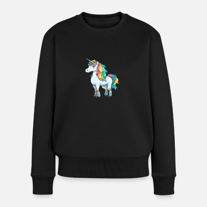 Comic lustiges kleines Einhorn - Frauen Premium Bio Pullover - Schwarz