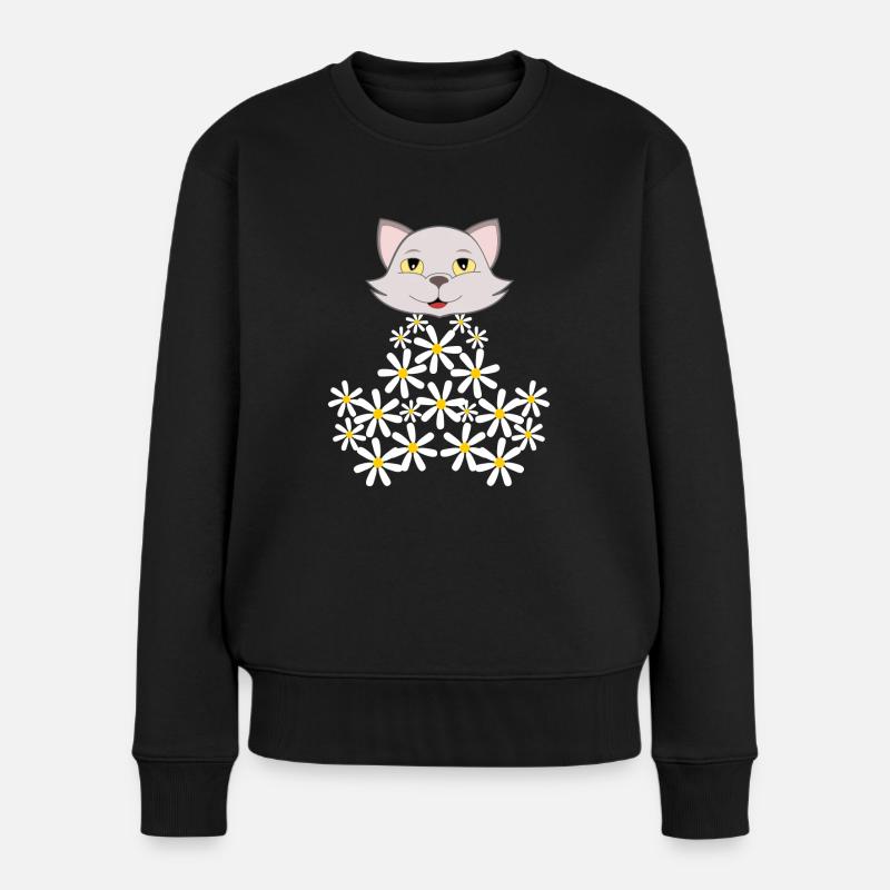 Gänseblümchen Katze aus Blüten - Frauen Premium Bio Pullover - Schwarz
