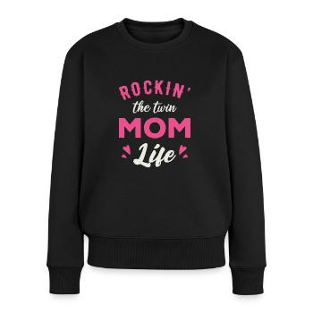 ROCKIN LA VIE DE MAMAN JUMELLE - Pull Premium bio Femme - noir - Devant - Julia (174cm)