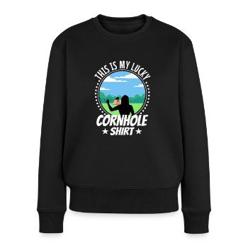 C’est ma chemise porte-bonheur en cornhole - Pull Premium bio Femme - noir - Devant - Julia (174cm)