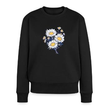 Coole Blumen Vintage Blumen Neuheit Gänseblümchen Liebhaber - Frauen Premium Bio Pullover - Schwarz - Vorne - Julia (174cm)