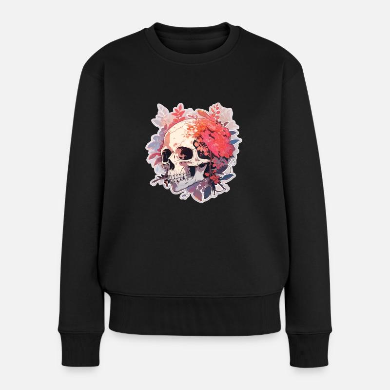 Skull Totenkopf Blumen Skulls - Frauen Premium Bio Pullover - Schwarz
