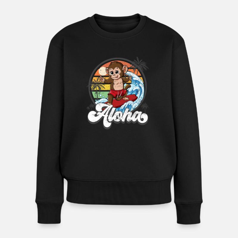 Aloha Hawaiianischer Hawaii Surfer Surfen - Frauen Premium Bio Pullover - Schwarz