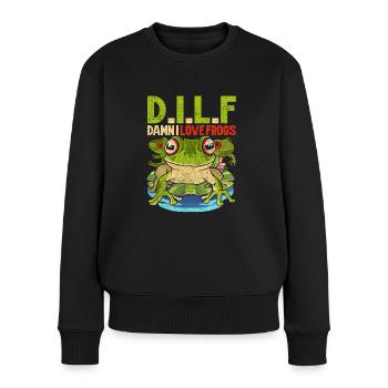 Rainette aux yeux rouges j’aime les grenouilles - Pull Premium bio Femme - noir - Devant - Julia (174cm)