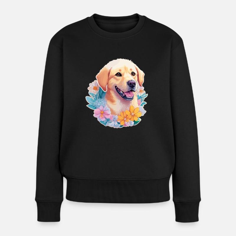 Chien Labrador Retriever avec motif de couronne de fleurs - Pull Premium bio Femme - noir