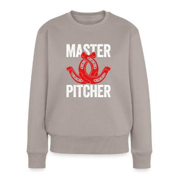 Master Pitcher Horseshoe Pitching - Frauen Premium Bio Pullover - Taupe - Vorne - Julia (174cm)