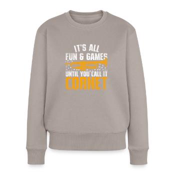 Trompete Trompetenspieler - Frauen Premium Bio Pullover - Taupe - Vorne - Julia (174cm)