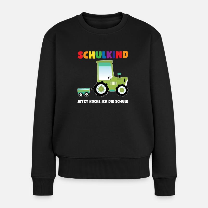 Schulkind Traktor Schulanfänger Geschenk - Frauen Premium Bio Pullover - Schwarz