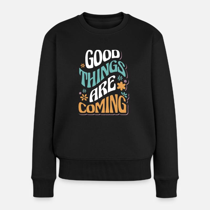 De bonnes choses arrivent motivantes - Pull Premium bio Femme - noir