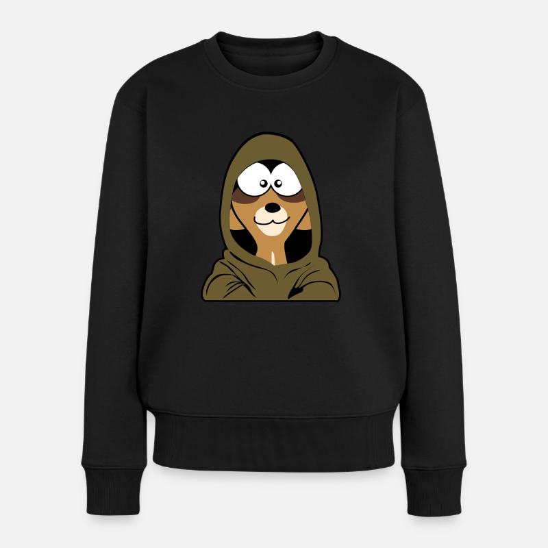 Erdmännchen mit Kaputze - Frauen Premium Bio Pullover - Schwarz