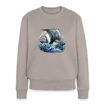 Navire viking guerrier nordique Odin Viking - Pull Premium bio Femme - taupe - Devant - Julia (174cm)