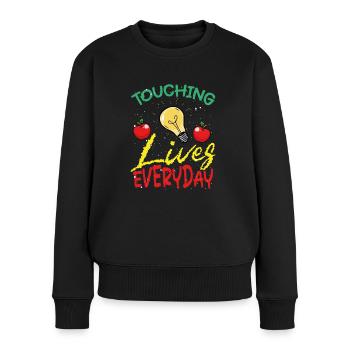 Jeden Tag Leben Berühren - Frauen Premium Bio Pullover - Schwarz - Vorne - Julia (174cm)