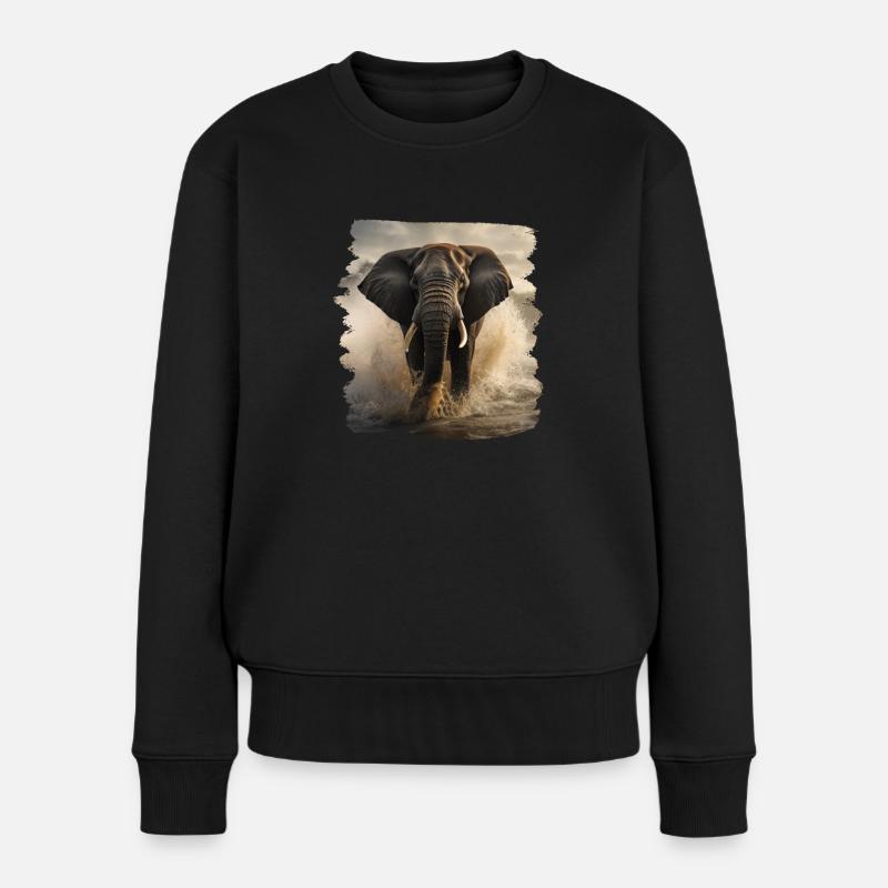 Elefanten realistic Elefant - Frauen Premium Bio Pullover - Schwarz