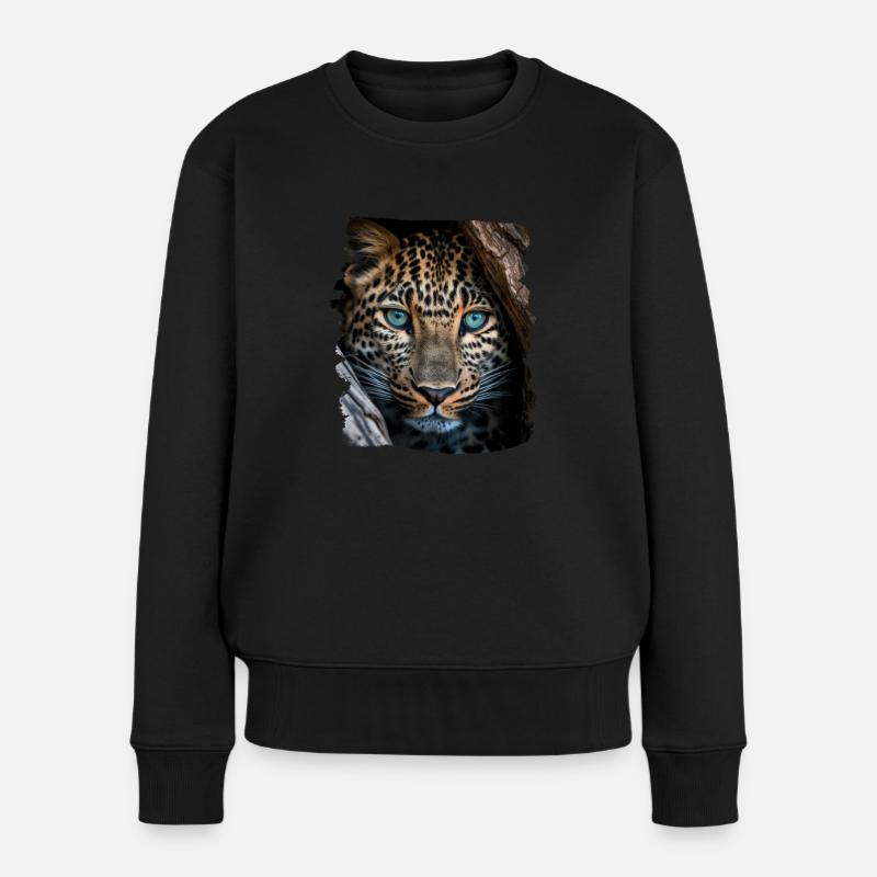 Leoparden Leoparde realistic Leopard - Frauen Premium Bio Pullover - Schwarz