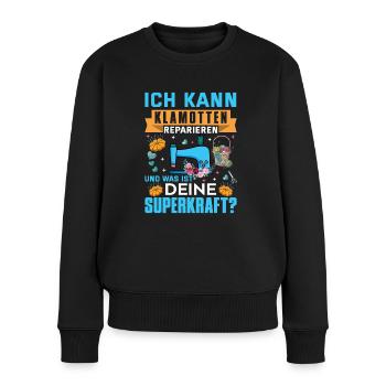 ich kann klamotten reparieren was ist deine superk - Frauen Premium Bio Pullover - Schwarz - Vorne - Julia (174cm)