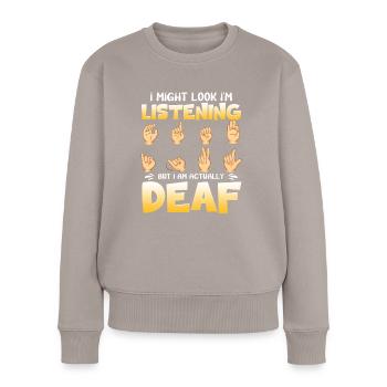 Gehörlosenstolz ASL - Frauen Premium Bio Pullover - Taupe - Vorne - Julia (174cm)