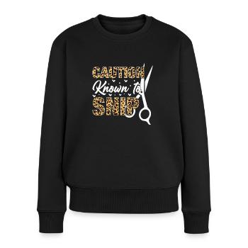 Friseurin Friseursalon Leopardenmuster Haarschere - Frauen Premium Bio Pullover - Schwarz - Vorne - Julia (174cm)