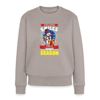 Funny Snowman Season Winter Christmas Snowman Joy - Frauen Premium Bio Pullover - Taupe - Vorne - Julia (174cm)