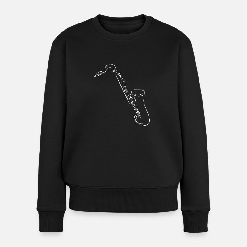 Saxophon Scherenschnitt Zeichnung Jazz - Frauen Premium Bio Pullover - Schwarz