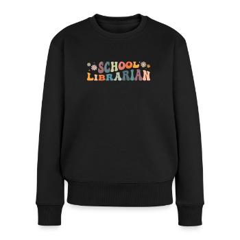 Groovy School Librarian Lesender Bücherwurm - Frauen Premium Bio Pullover - Schwarz - Vorne - Julia (174cm)