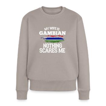 Gambia Ehefrau - Frauen Premium Bio Pullover - Taupe - Vorne - Julia (174cm)