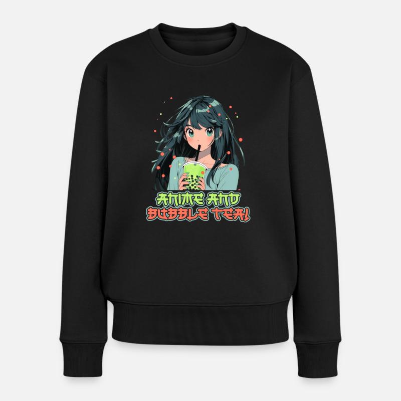 Anime and Boba Bubble Tea - Frauen Premium Bio Pullover - Schwarz