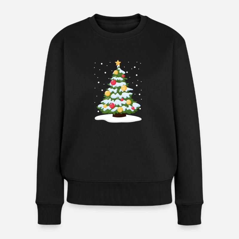 Weihnachtsbaum Kiefer Schnee Winter Urlaub Cool - Frauen Premium Bio Pullover - Schwarz