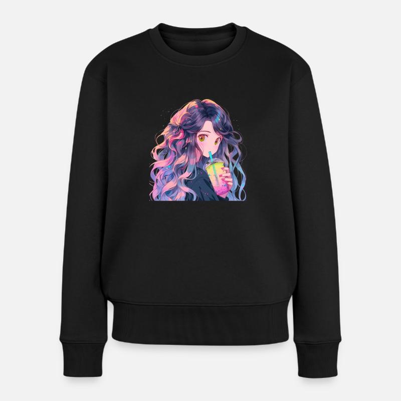 Anime and Boba Bubble Tea - Frauen Premium Bio Pullover - Schwarz