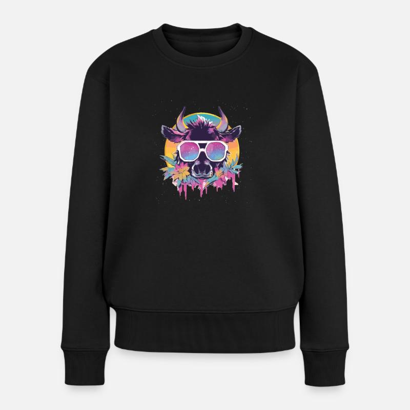 Vache Tête de vache Vaches Agriculture Éleveur de vaches - Pull Premium bio Femme - noir