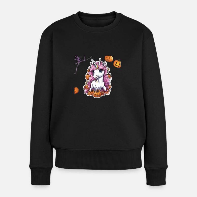 Einhorn Halloween Einhörner Unicorn Helloween - Frauen Premium Bio Pullover - Schwarz
