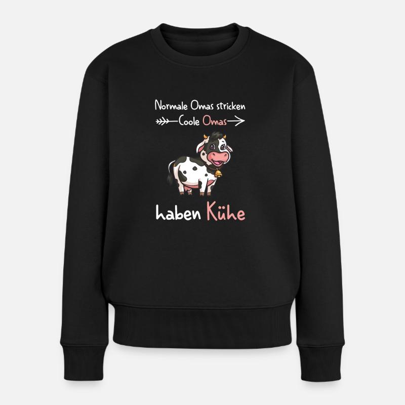 Kuh Oma Kuh Oma Geschenk - Frauen Premium Bio Pullover - Schwarz