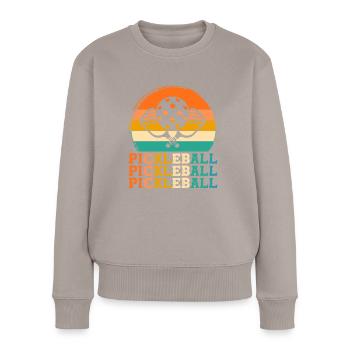 pickleball player retro design pickleball player G - Frauen Premium Bio Pullover - Taupe - Vorne - Julia (174cm)