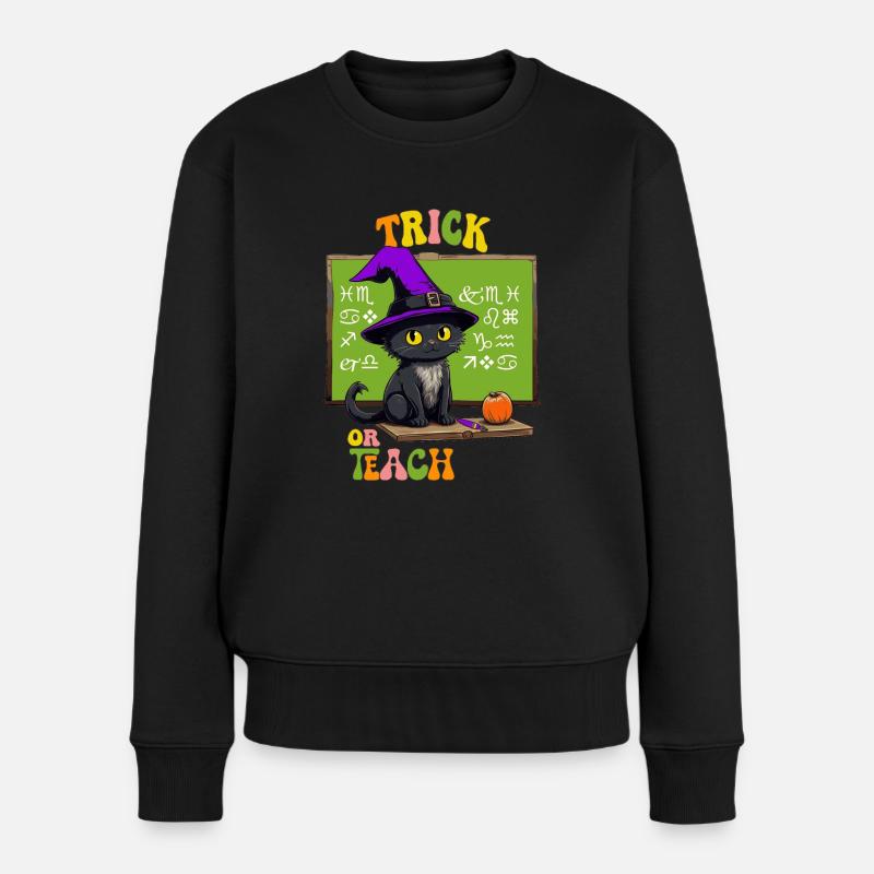 Halloween Katze Lehrerin Schule Unterricht Schüler - Frauen Premium Bio Pullover - Schwarz