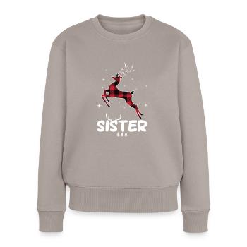 Rot kariertes RentierSister Christmas Xmas - Frauen Premium Bio Pullover - Taupe - Vorne - Julia (174cm)