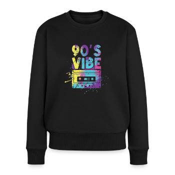 Vibe 90er Karneval 90 Retro Party Jahr 1990 Batiken - Frauen Premium Bio Pullover - Schwarz - Vorne - Julia (174cm)