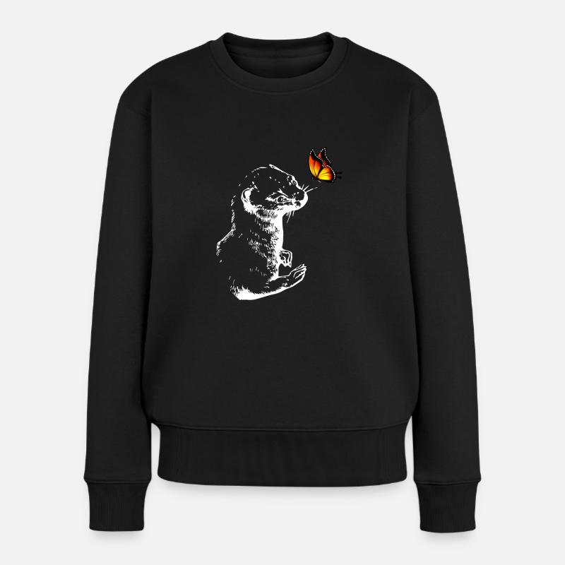 Wiesel mit Schmetterling - Frauen Premium Bio Pullover - Schwarz