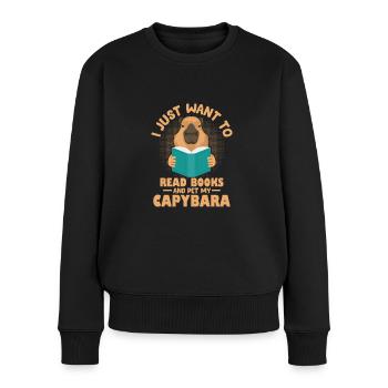 Je veux juste lire des livres et caresser mon Capybara Rode - Pull Premium bio Femme - noir - Devant - Julia (174cm)